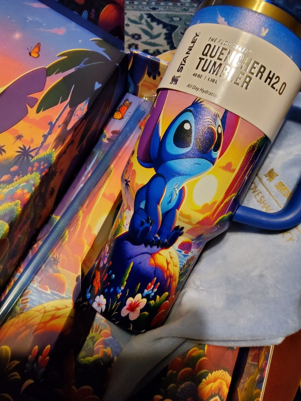 Limited Edition Stanley Quencher H2.0 Tumbler - Blue Stitch Sunset Design - Picture 2 of 8